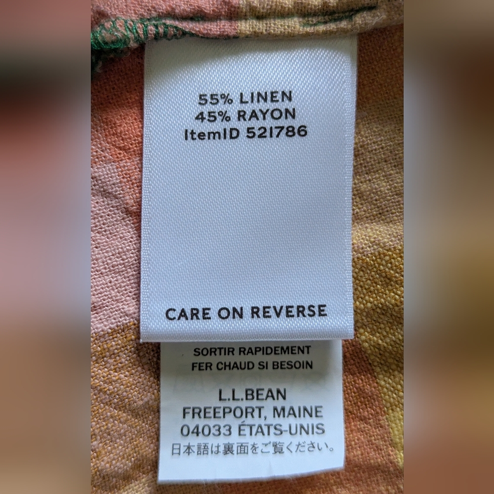 L.L. Bean Signature Medium Linen Blend Splitneck Shirt, "Beeswax" Plaid - Picture 7 of 12